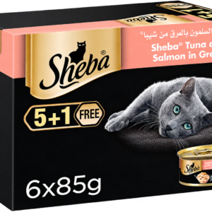 Sheba Cat Food Tuna & Salmon Can, Made from Natural Ingredients with Essential Vitamins and Minerals, this Sheba Wet Food is Made with a Grain Free Formula Suitable for Sensitive Cats, Pack of 6x85g