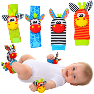Rattle Toys for Baby Wrist and Foot Rattles for Infants, 4 pcs Newborn Baby Soft Toys and Foot finder Set, Newborn Baby Socks Toys for Boys GirlsToys for Infants 0 3 6 12 Months