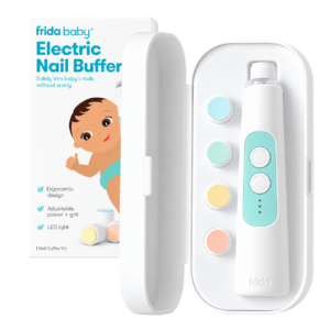 Frida Baby Electric Nail Buffer | Safe + Easy Baby Nail File, Baby Nail Clippers + Nail Trimmer Kit for Newborn, Toddler, or Children's Fingernails/Toenails, 4 Buffer Pads, LED Light, Storage Case